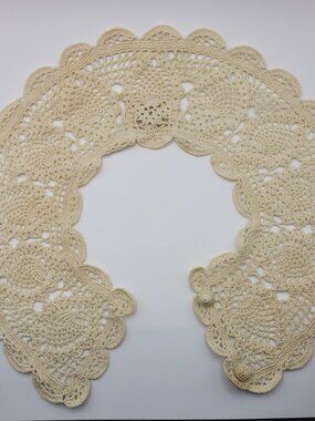Vintage Ivory Crochet Lace Collar Pearl-Style 2 Button Closure Victorian Formal